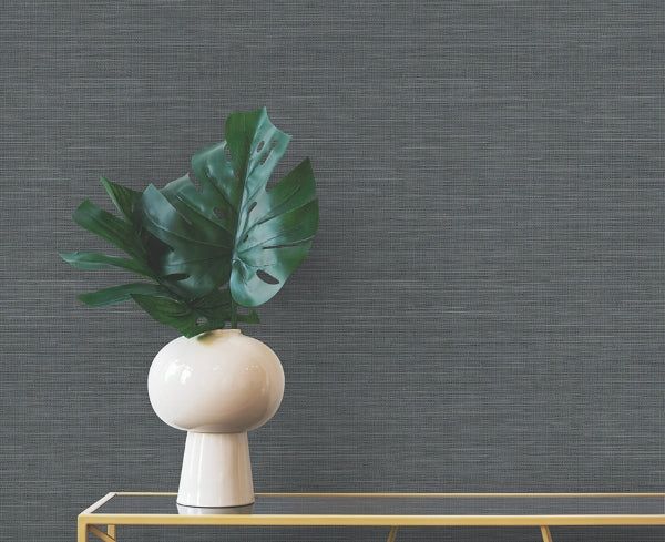 Winn Black Faux Grasscloth Wallpaper
