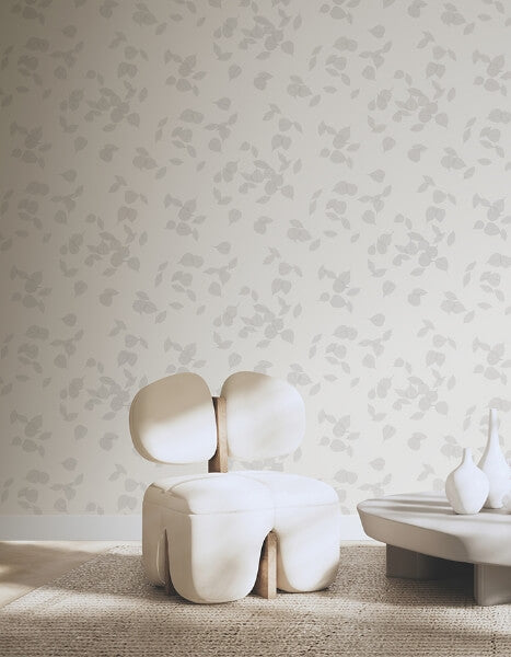 Myles Light Grey Leaves Wallpaper