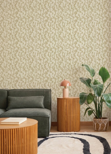 Cipher Chestnut Geometric Faux Grasscloth Wallpaper