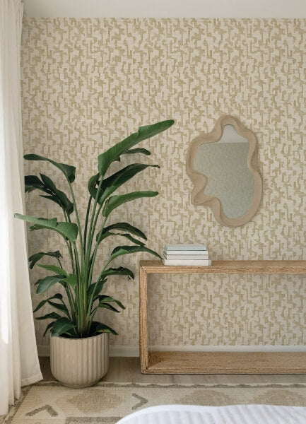 Cipher Chestnut Geometric Faux Grasscloth Wallpaper