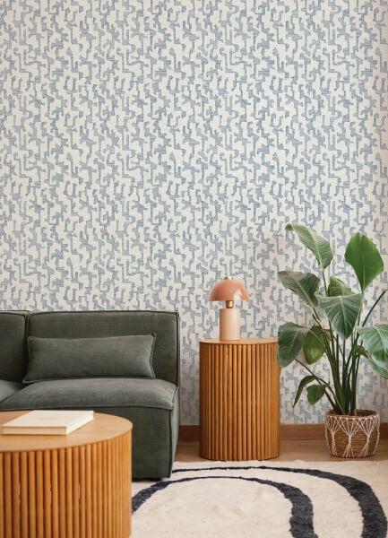 Cipher Blue Geometric Faux Grasscloth Wallpaper