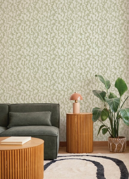 Cipher Moss Geometric Faux Grasscloth Wallpaper