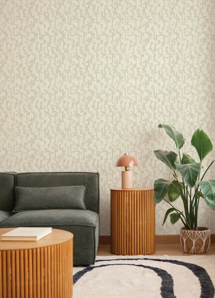 Cipher Beige Geometric Faux Grasscloth Wallpaper