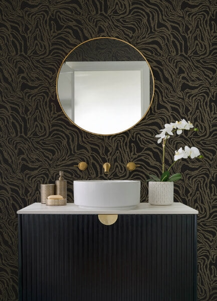 Massar Black Modern Marbled Wallpaper