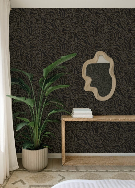 Massar Black Modern Marbled Wallpaper