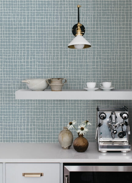 Albin Sky Blue Gridline Wallpaper