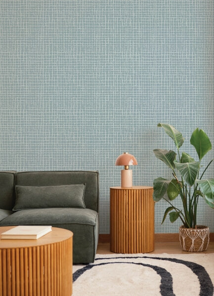 Albin Sky Blue Gridline Wallpaper