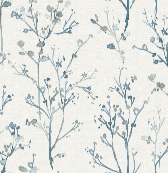 Silverling Blue Budding Branches Wallpaper