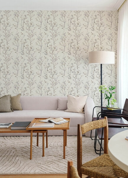 Silverling Lavender Budding Branches Wallpaper