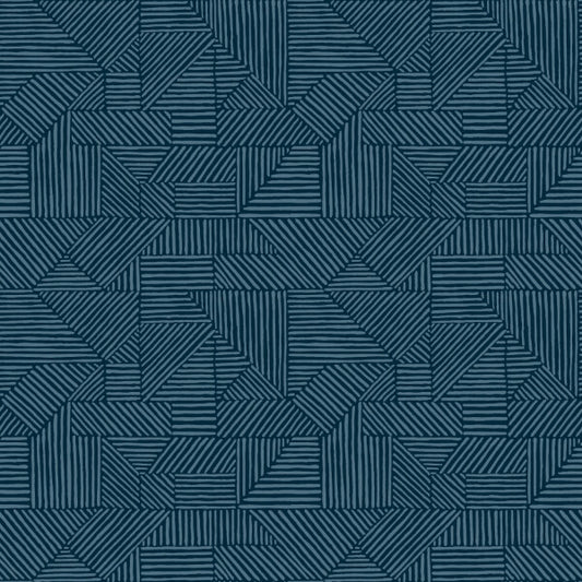 Crescendo Dark Blue Block Geometric Wallpaper