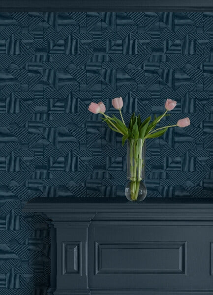 Crescendo Dark Blue Block Geometric Wallpaper