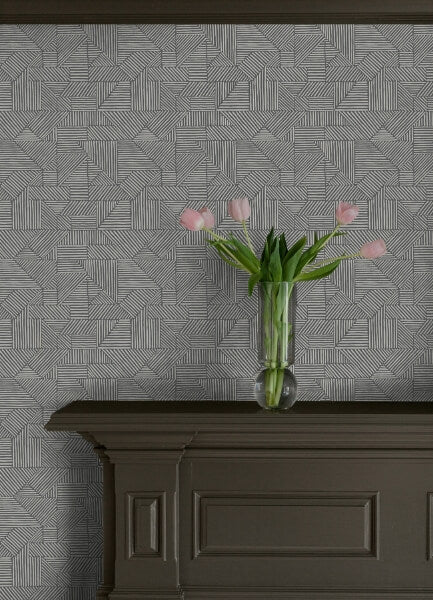 Crescendo Dark Grey Block Geometric Wallpaper