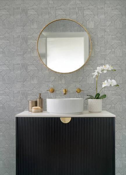 Crescendo Dark Grey Block Geometric Wallpaper