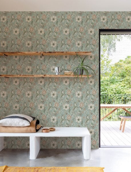 Liora Aqua Floral Trail Wallpaper