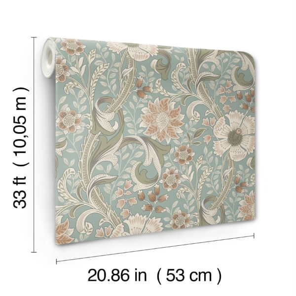 Liora Aqua Floral Trail Wallpaper