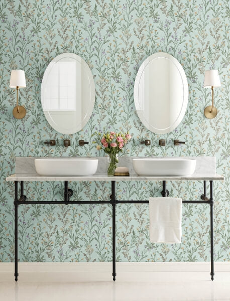 Laverne Aquamarine Wildflowers Wallpaper