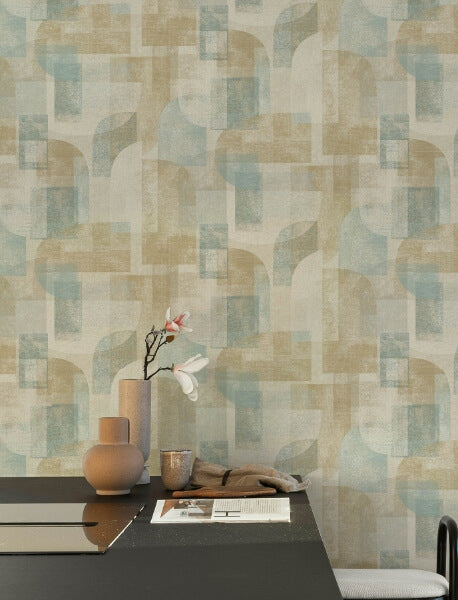 Cassandra Teal Block Geometric Wallpaper