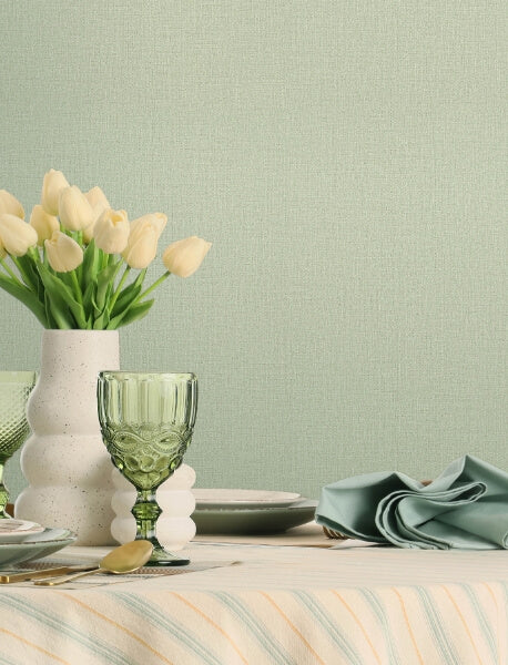 Sonia Light Green Faux Linen Wallpaper