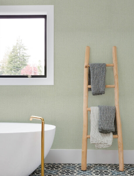 Sonia Light Green Faux Linen Wallpaper
