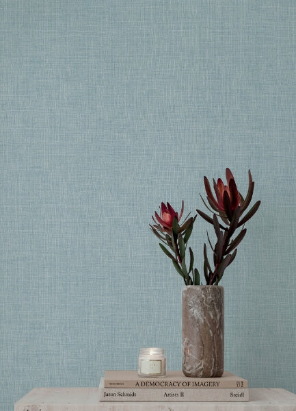 Alba Sky Blue Open Weave Wallpaper