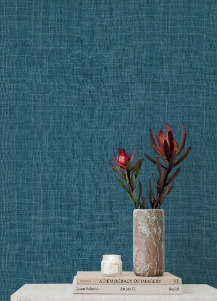 Alba Dark Blue Open Weave Wallpaper