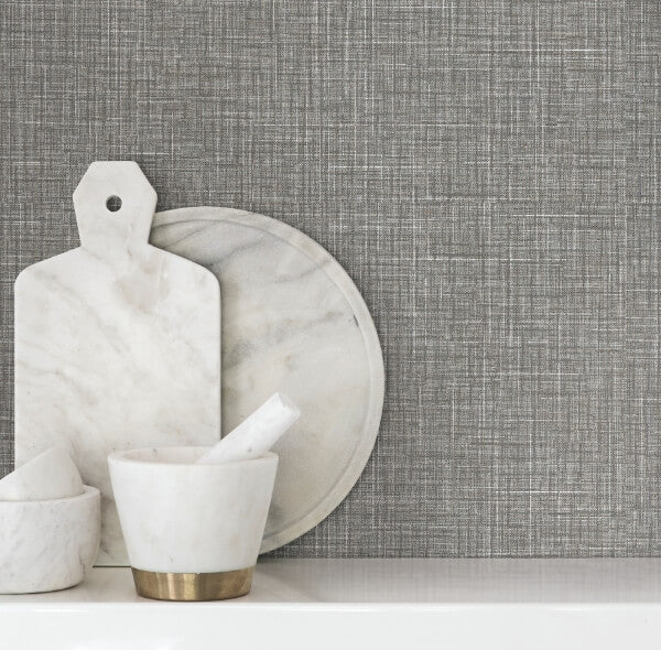 Beau Dark Grey Faux Fabric Wallpaper