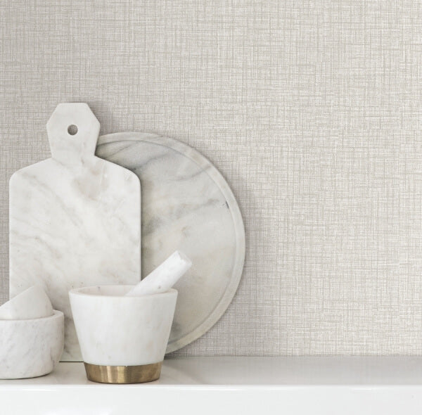 Beau Light Grey Faux Fabric Wallpaper