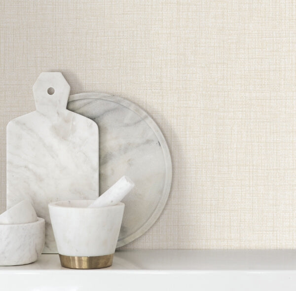 Beau Beige Faux Fabric Wallpaper