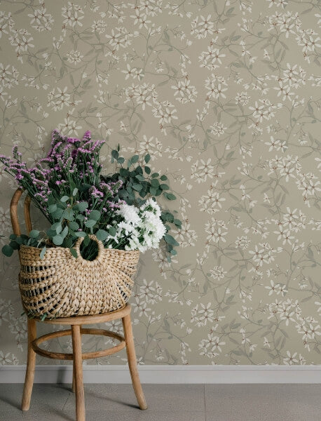 Paradis Grey Bouquet Toss Wallpaper