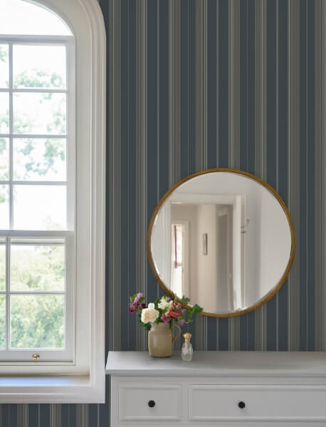 Herrgård Navy Stripe Wallpaper