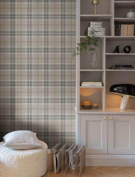 Emma Grey Plaid Wallpaper