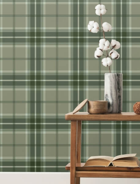 Emma Evergreen Plaid Wallpaper