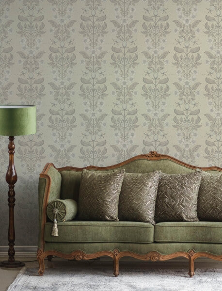 Rosa Cream Floral Columns Wallpaper