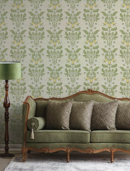 Rosa Green Floral Columns Wallpaper