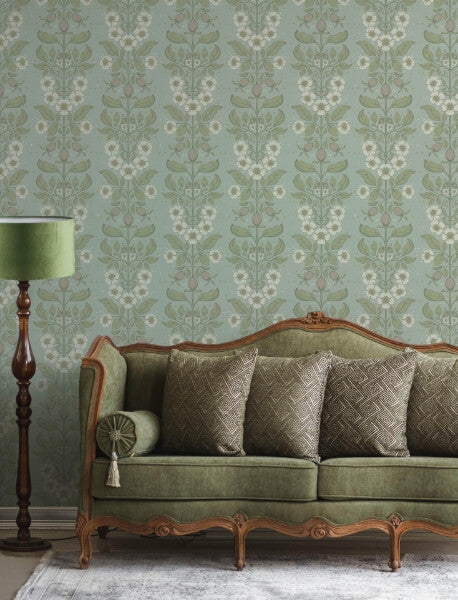 Rosa Sky Blue Floral Columns Wallpaper
