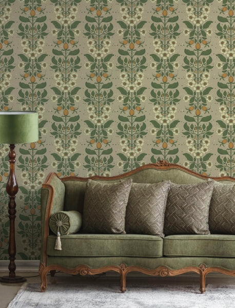 Rosa Light Brown Floral Columns Wallpaper