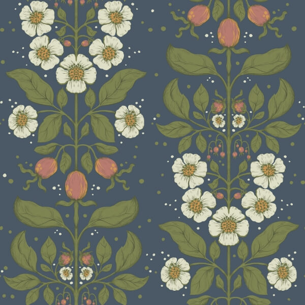 Rosa Navy Floral Columns Wallpaper