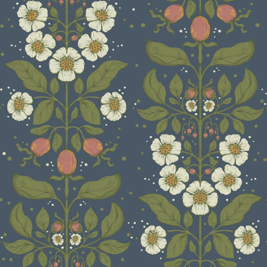 Rosa Navy Floral Columns Wallpaper