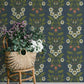 Rosa Navy Floral Columns Wallpaper