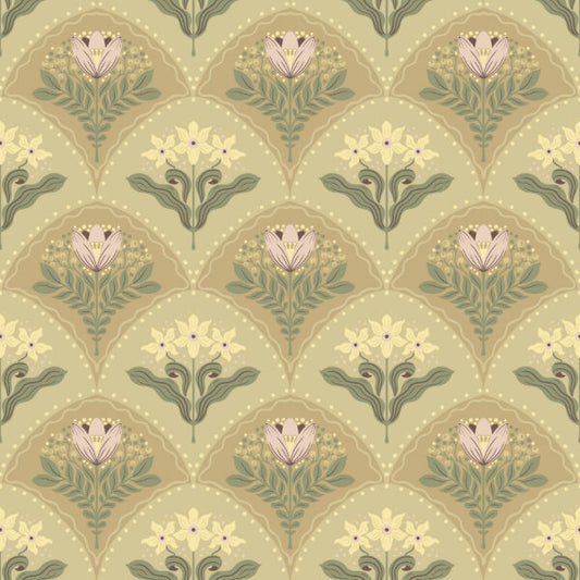 Maj Light Brown Floral Damask Wallpaper