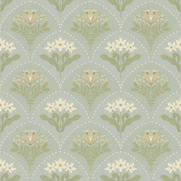 Maj Sky Blue Floral Damask Wallpaper