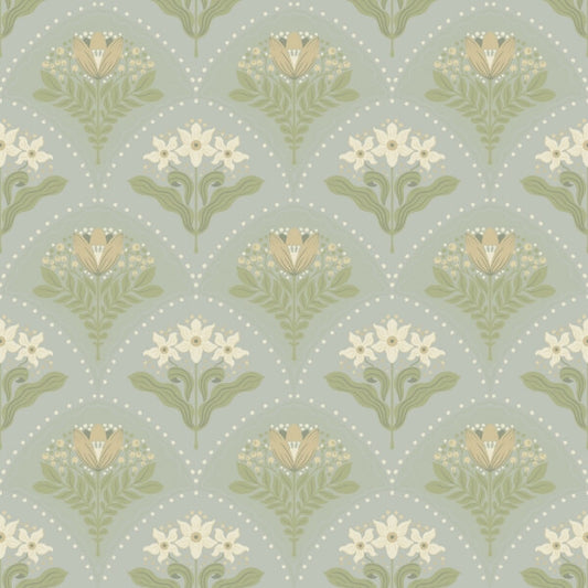 Maj Sky Blue Floral Damask Wallpaper