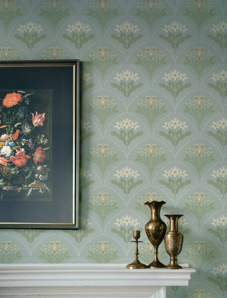 Maj Sky Blue Floral Damask Wallpaper