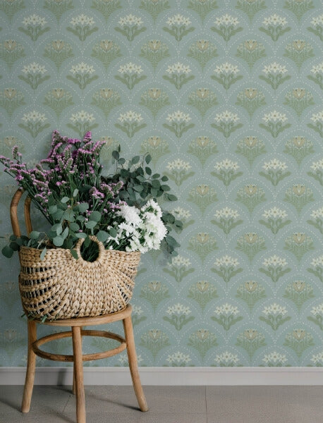 Maj Sky Blue Floral Damask Wallpaper