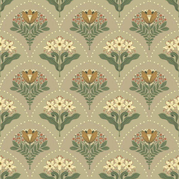 Maj Taupe Floral Damask Wallpaper