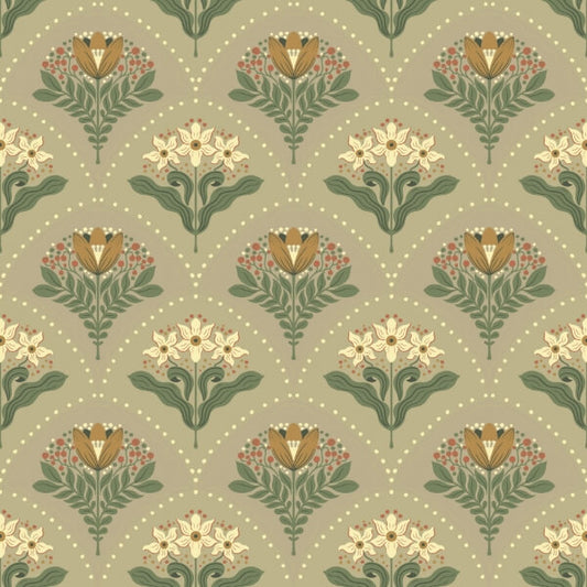 Maj Taupe Floral Damask Wallpaper