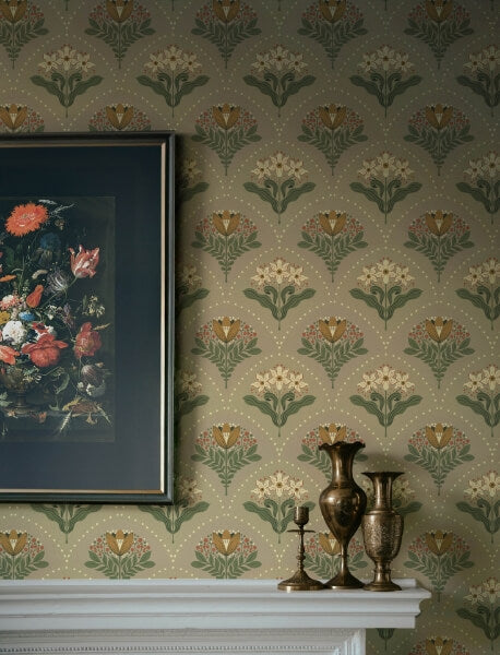 Maj Taupe Floral Damask Wallpaper