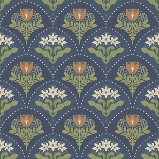 Maj Navy Floral Damask Wallpaper