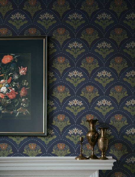 Maj Navy Floral Damask Wallpaper