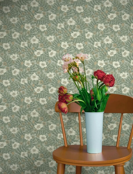 Maggan Sea Green Floral Trail Wallpaper